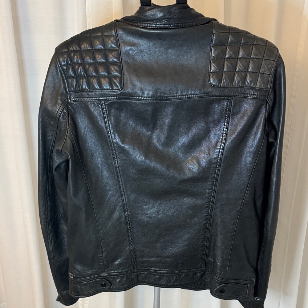All Saints Conroy Textured 100% Leather Biker Jacket Brown Size Small Spring - Picture 3 of 11